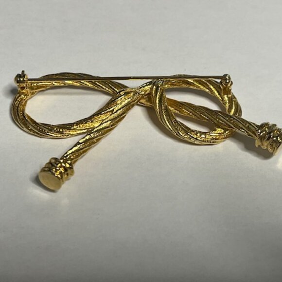 VTG Gold Tone Twisted Rope Bow Pin/Brooch Classic Style 3" Long - Picture 4 of 9